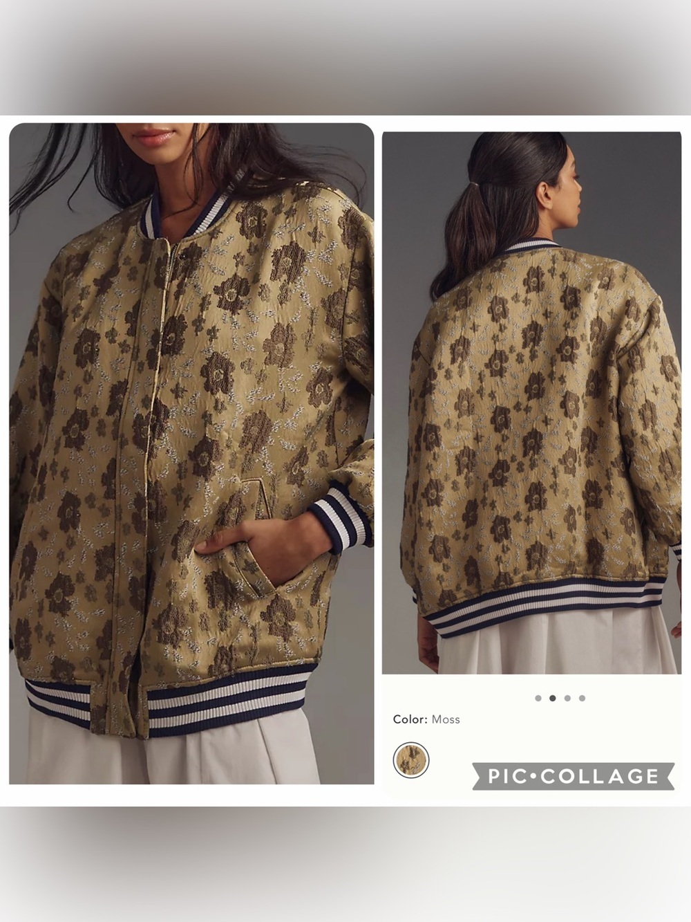 Small fits medium Anthropologie Pilcro slouchy floral bomber jacket moss green